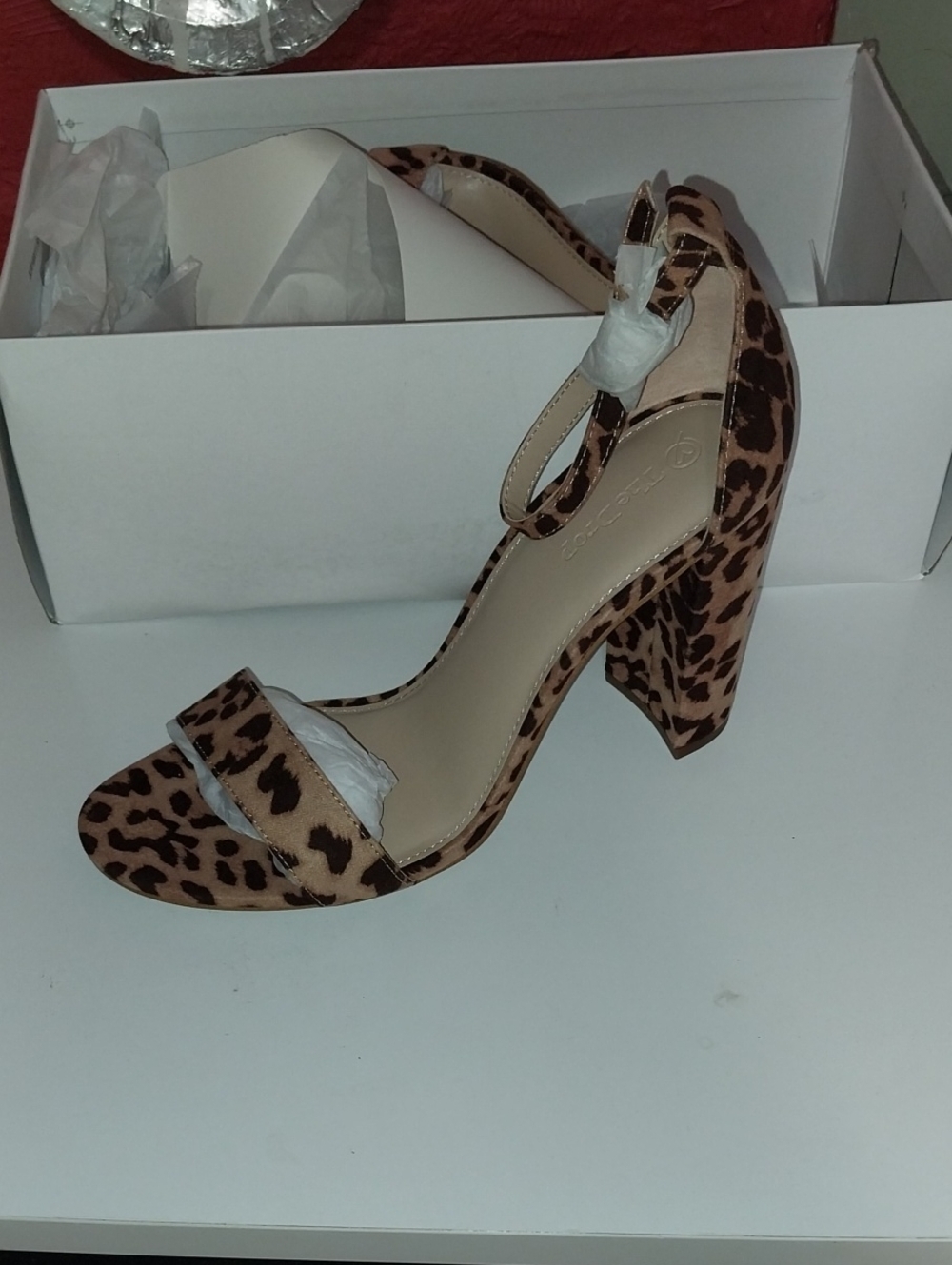 Leopard Print Block Heel Sandals with Ankle Strap - Women